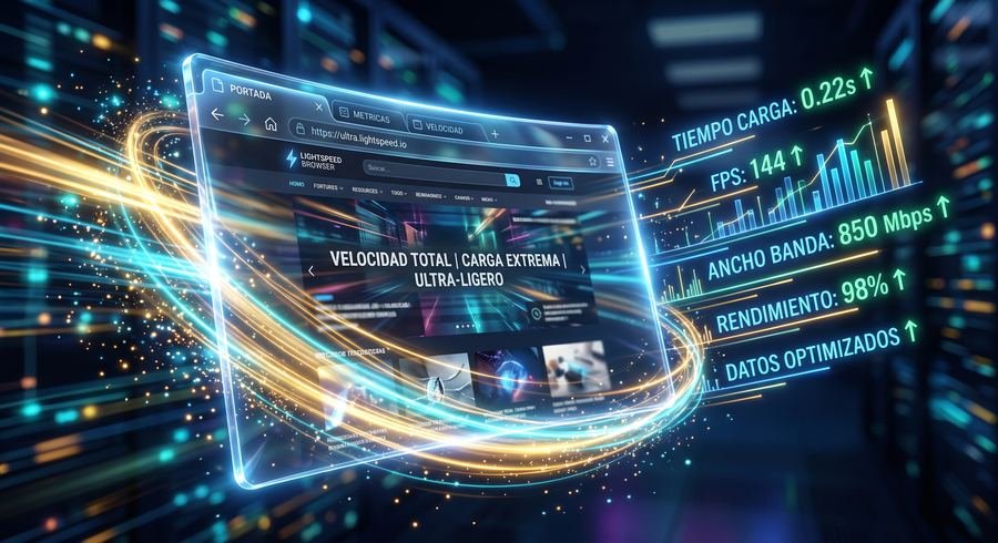 Render 3D de un navegador con métricas de velocidad extrema